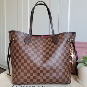 💕Louis Vuitton Tote Bag Neverfull MM Damier Ebene "Cherry RED Interior"